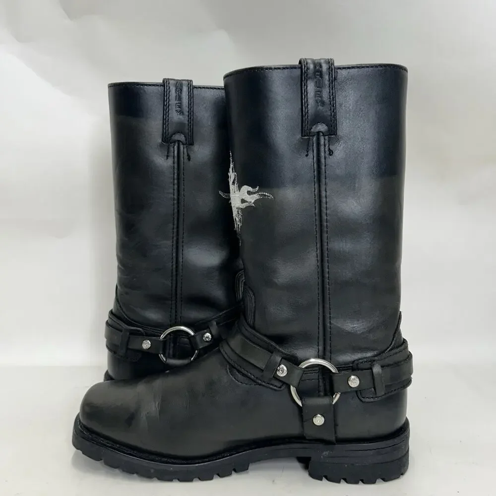 Vintage Harley-Davidson Motorcycle Flame Logo Boots “Black”